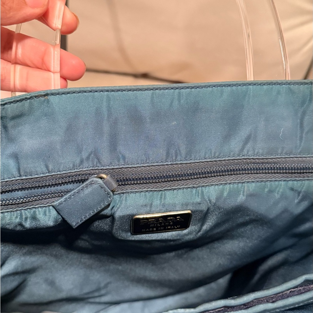 Prada Teal Nylon Tote with Clear Top Handles - Picture 4 of 12